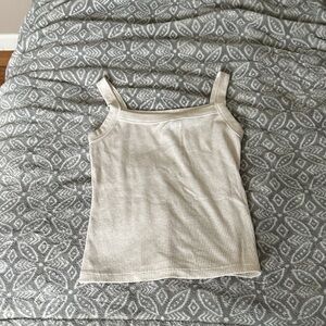 American Eagle Outfitters Cream Ribbed Square-Neck Tank